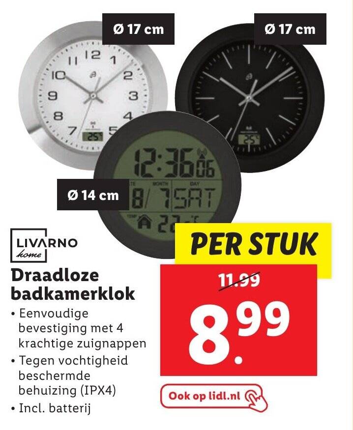 Badkamerklok Met Timer, Hygrometer En Thermometer - LED Display IP25 Waterdicht Zwart