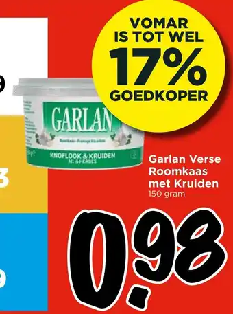 Vomar Voordeelmarkt Garlan Verse Roomkaas met Kruiden aanbieding