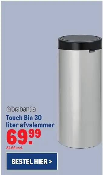 Makro Brabantia Touch Bin 30 liter afvalemmer aanbieding