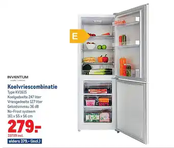 Makro Inventum Koelvriescombinatie Type KV1615 161x55x56 cm aanbieding