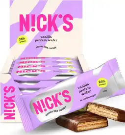 Amazon NICKS Proteïnewafelrepen Vanille | 25% eiwit | 203 calorieën | Koolhydraatarm wafeltje, geen toegevoegde suikers, glutenvrij aanbieding