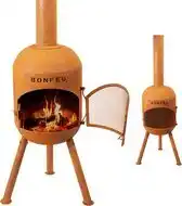 Bol.com BonFeu BonSolo Tuinhaard Roest Staal - Houtkachel met Grill - Buitenkoken - Tuinkachel voor Sfeervolle Avonden - 34x34x126 cm aanbieding