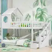 Bol.com Sweiko Boomhuis kinderbed boven- en onderbedden stapelbed dakvormig kinderbed ladderkast kinderdennenfamiliebed 90 x 200 cm g aanbieding