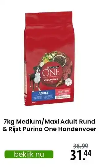 Zooplus 7kg Medium/Maxi Adult Rund & Rijst Purina One Hondenvoer aanbieding