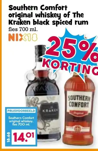 Boon`s Markt Southern Comfort original whiskey of The Kraken black spiced rum aanbieding