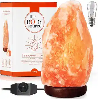 Amazon The Body Source Himalaya Zoutlamp met Dimmer - puur Natuurproduct - Handgemaakt op Houten Standaard. Incl. 2x lampen en Gesch aanbieding