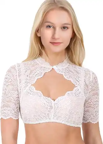 Amazon Aomig Dirndl-blouse kant, wit dames Oktoberfest-kostuum, opstaande Dirndl-blouse met V-hals, korte stijl dames Beierse kostuu aanbieding
