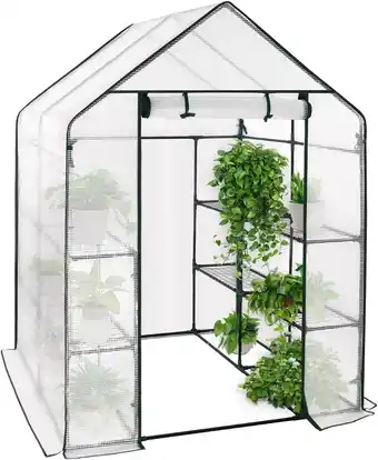 Amazon WOLTU Foliekas, broeikas, 143 x 143 x 195 cm, 130 g/m², PE halftransparante tomatenkas met dekzeil, waterdicht, weerbestendig aanbieding