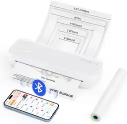 Amazon MUNBYN Draagbare printer Draadloos reizen ITP04, Thermische Bluetooth-printer, Ondersteuning 8,5''x11''&A4, Inktloze printer, aanbieding