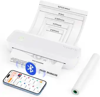 Amazon MUNBYN Draagbare printer Draadloos reizen ITP04, Thermische Bluetooth-printer, Ondersteuning 8,5''x11''&A4, Inktloze printer, aanbieding