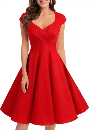 Amazon Bbonlinedress Vrouwen 1950 Vintage Retro Rockabilly A-lijn Swing Cocktail Party Geplooide Jurk aanbieding