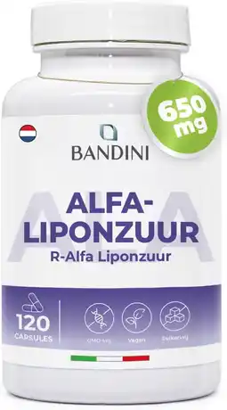 Amazon Bandini Alfa-liponzuur ALA 650 mg - 120 plantaardige hooggedoseerde capsules - Maximale absorptie - 4 maanden voorraad - Alph aanbieding