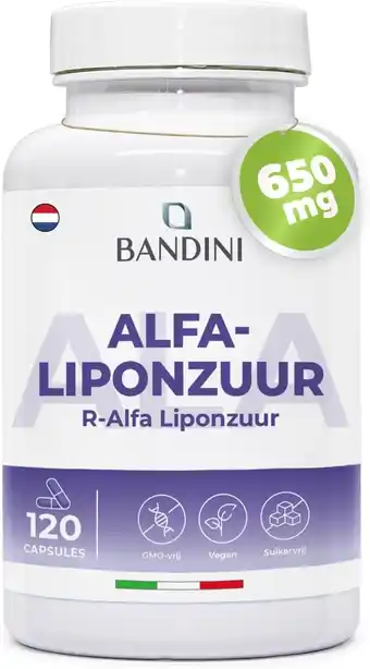Amazon Bandini Alfa-liponzuur ALA 650 mg - 120 plantaardige hooggedoseerde capsules - Maximale absorptie - 4 maanden voorraad - Alph aanbieding