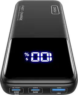 Amazon INIU Power Bank, 20000mAh 65W Powerbank Klein Maar Sterk, PD 3.0 QC 4.0 Draagbare Oplader met LED-display Zaklamp Compatibel aanbieding