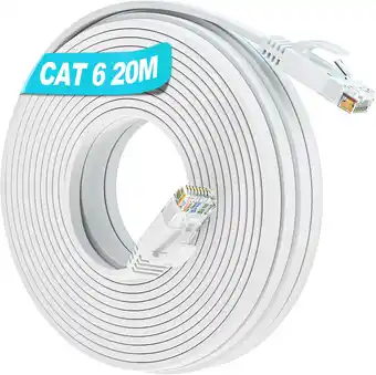 Amazon Soibke LAN-kabel 20 Meter platte band, Cat 6 netwerkkabel platte wifi-kabel 20m witte hoge snelheid gigabit ethernetkabel lan aanbieding