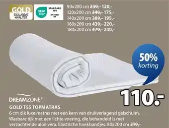 Jysk DREAMZONE GOLD T55 TOPMATRAS aanbieding