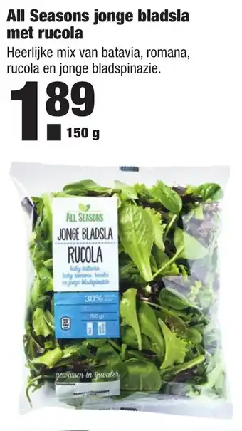 ALDI All Seasons jonge bladsla met rucola 150g aanbieding