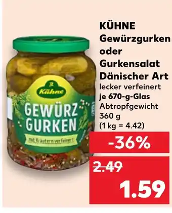 Kaufland DE KÜHNE Gewürzgurken oder Gurkensalat Dänischer Art aanbieding