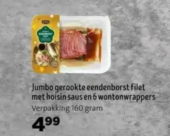 Jumbo Jumbo Gerookte Eendenborst Filet Met Hoisin Saus En 6 Wontonwrappers aanbieding