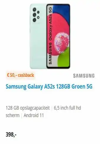 Coolblue Samsung Galaxy A52s 128GB Groen 5G aanbieding