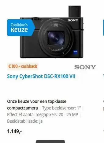 Coolblue Sony CyberShot DSC-RX100 VII aanbieding