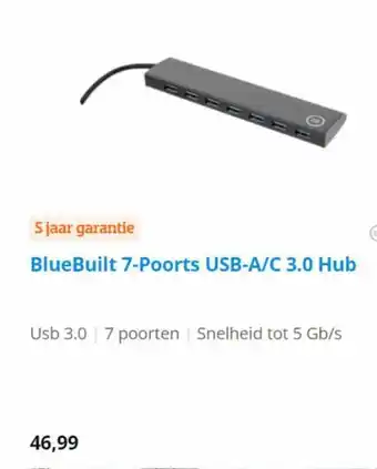 Coolblue BlueBuilt 7-Poorts USB-A/C 3.0 Hub aanbieding