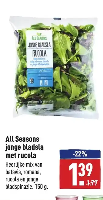 ALDI All Seasons jonge bladsla met rucola 150g aanbieding