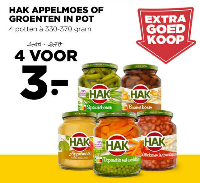 Jumbo Hak Groente of appelmoes 4*330-370ml aanbieding