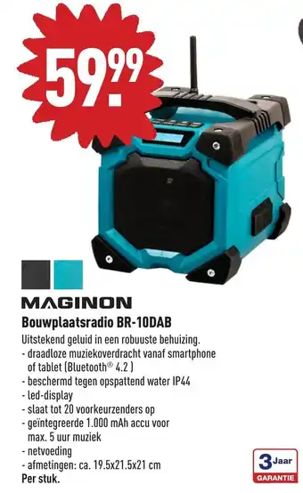 ALDI Maginon Bouwplaatsradio BR-10DAB 1000 mAh 19.5x21.5x21 cm aanbieding