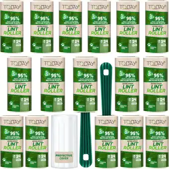 Amazon Today - Pluizenroller 16 rollen met 2 houders 95% gerecycled materiaal - 24 lagen easy-peel pluizenroller voor dierenharen -  aanbieding