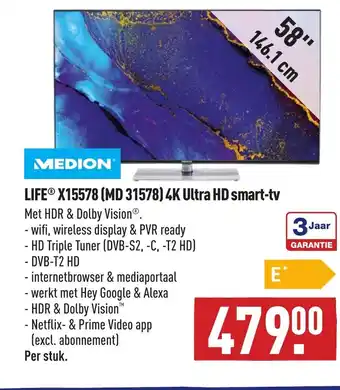 ALDI Medion Life X15578 (MD 31578) 4K Ultra HD smart-tv 58" aanbieding