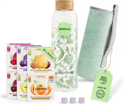 Amazon Waterdrop Starterset van glas, glazen fles + 18 microdranken voor het oplossen in 6 fruitige soorten, probeerpakket, 600 ml g aanbieding
