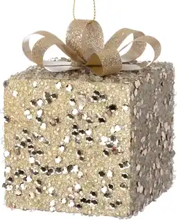 Intratuin Intratuin kerst ornament Lahja cadeau pailletten crème 6 x 6 x 8,5 cm aanbieding