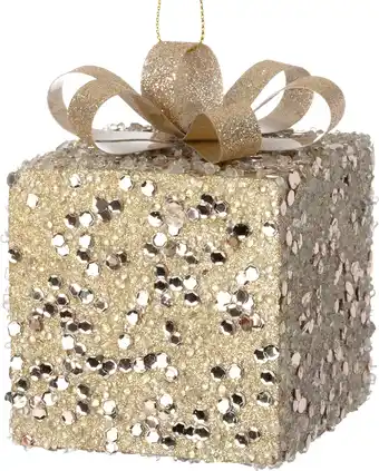 Intratuin Intratuin kerst ornament Lahja cadeau pailletten crème 6 x 6 x 8,5 cm aanbieding