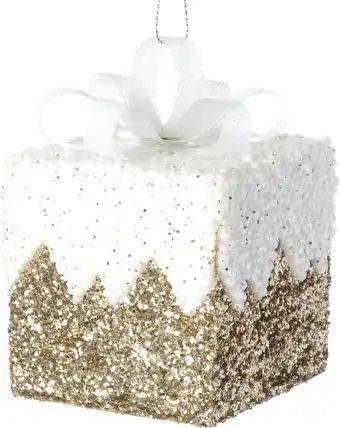 Intratuin Intratuin kerst ornament Lahja cadeau wit / crème 6 x 6 x 8,5 cm aanbieding