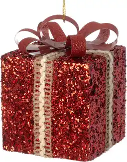 Intratuin Intratuin kerst ornament Lahja cadeau rood / zilver 6 x 6 x 8,5 cm aanbieding