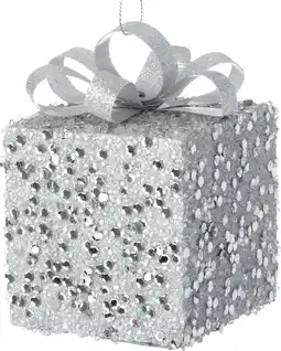 Intratuin Intratuin kerst ornament Lahja cadeau pailletten zilver 6 x 6 x 8,5 cm aanbieding