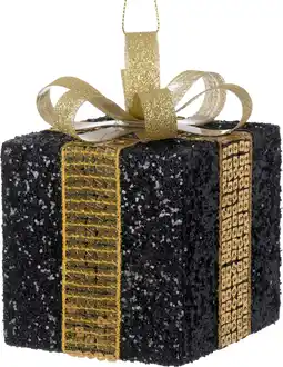 Intratuin Intratuin kerst ornament Lahja cadeau zwart / goud 6 x 6 x 8,5 cm aanbieding