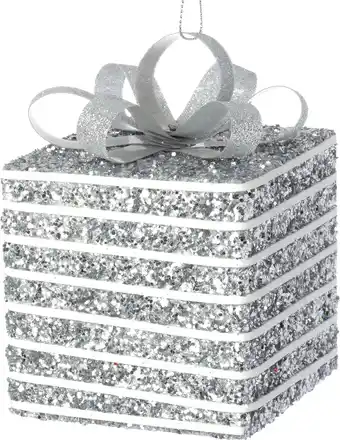 Intratuin Intratuin kerst ornament Lahja cadeau zilver / wit 8 x 8 x 12 cm aanbieding