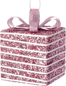 Intratuin Intratuin kerst ornament Lahja cadeau roze / wit 8 x 8 x 12 cm aanbieding