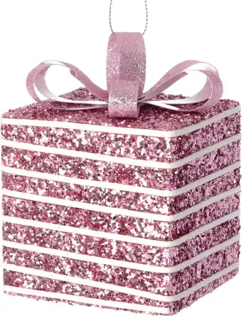 Intratuin Intratuin kerst ornament Lahja cadeau roze / wit 8 x 8 x 12 cm aanbieding