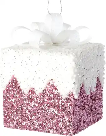 Intratuin Intratuin kerst ornament Lahja cadeau wit / roze 8 x 8 x 12 cm aanbieding