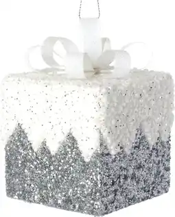 Intratuin Intratuin kerst ornament Lahja cadeau glazuur wit / zilver 8 x 8 x 12 cm aanbieding