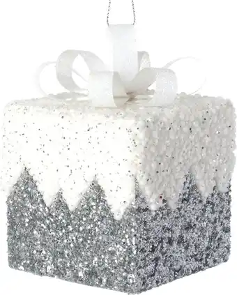 Intratuin Intratuin kerst ornament Lahja cadeau glazuur wit / zilver 8 x 8 x 12 cm aanbieding