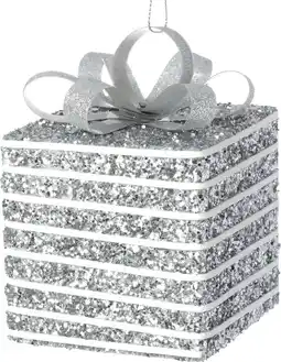 Intratuin Intratuin kerst ornament Lahja cadeau zilver / wit 6 x 6 x 8,5 cm aanbieding