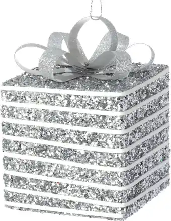 Intratuin Intratuin kerst ornament Lahja cadeau zilver / wit 6 x 6 x 8,5 cm aanbieding