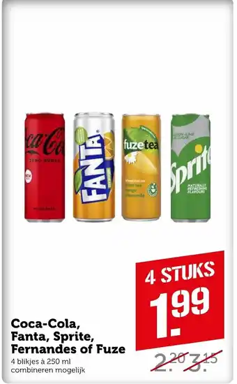 Coop Coca-Cola, Fanta, Sprite, Fernandes of Fuze 250 ml aanbieding