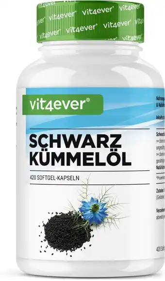 Amazon Zwarte Komijn Olie - 420 Capsules - 1000 mg per dagelijkse portie - Egyptisch, Natuurlijk & Koudgeperst - Met Natuurlijke Vit aanbieding