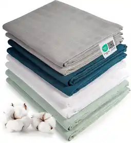 Amazon Makian hydrofiele luiers 80x80 8-pak - Set van 8 stuks hydrofiele doeken - Dubbel geweven, 100% katoen - Blauw/Mint aanbieding