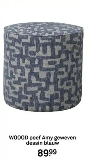 Karwei WOOOD poef Amy geweven dessin blauw aanbieding